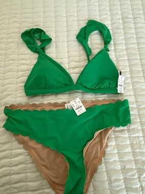 J. Crew Green Scalloped Bikini Set